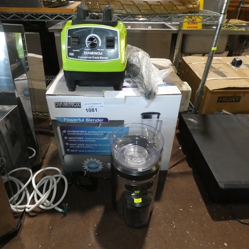 1081 - A Diamonox commercial grade blender missing jug and a Dualit CCG2 coffee grinder missing lid - trade