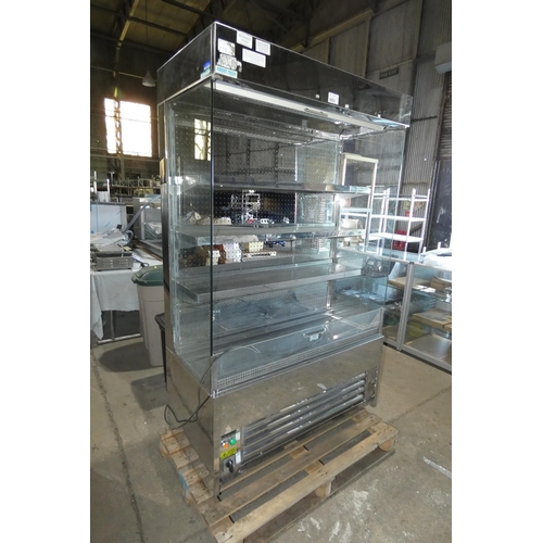 1093 - A commercial stainless steel open front display fridge with 3 shelves and night shade by Frost Tech ... 