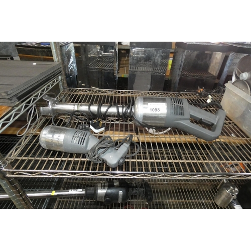 1098 - A commercial stainless steel handheld food mixer by Robot Coupe type MP-350 and a small version with... 