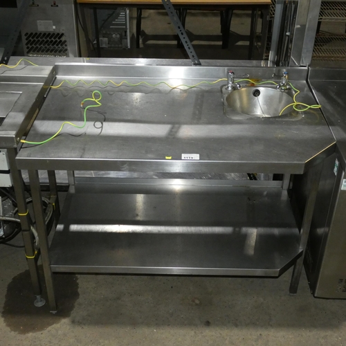 1119 - A commercial stainless steel catering type table with shelf beneath and fitted hand sink