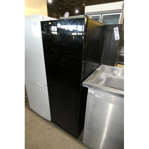 1122 - A black upright wine fridge by Hoover approx 145x59, door handle inside - trade  Tested Working

 Te... 