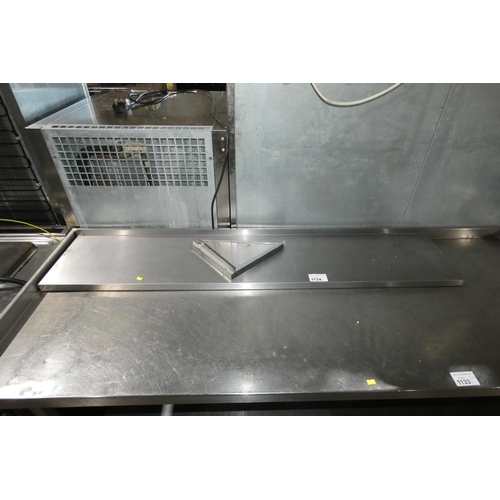 1134 - A commercial stainless steel catering type shelf with brackets approx 150x30cm
