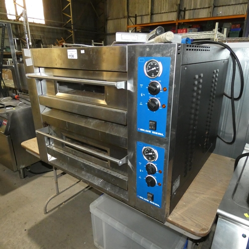 1136 - WITHDRAWN: A commercial stainless steel counter top 2 door pizza oven by Blue Seal type DB8.30, 2 bl... 
