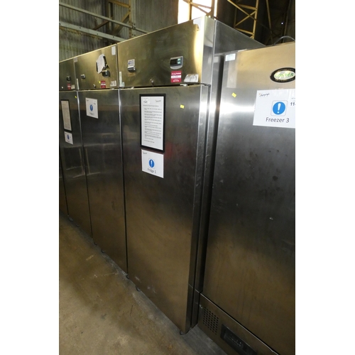 1141 - A commercial stainless steel tall single door fridge by Electrolux no model visible - trade. Tested ... 