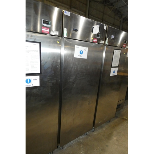 1142 - A commercial stainless steel tall single door fridge by Electrolux no model visible - trade.  Tested... 