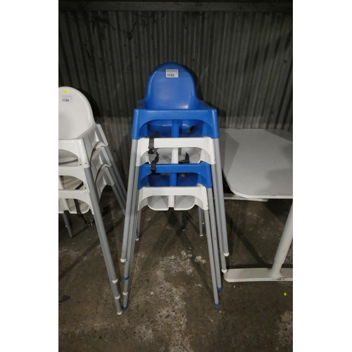 1145 - 2 x white and 2 x blue high chairs