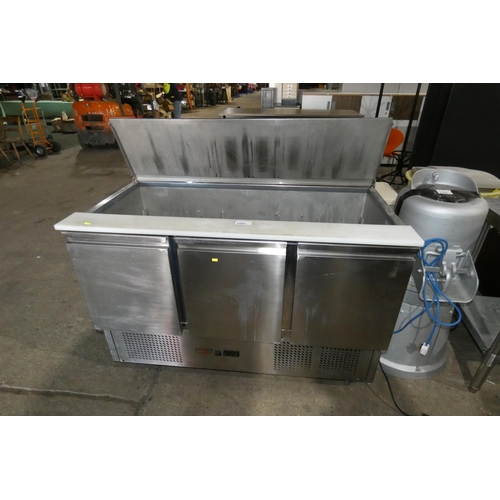 1161 - A commercial stainless steel mobile 3 door prep bench fridge with lift lid by Valera 240v - trade.  ... 
