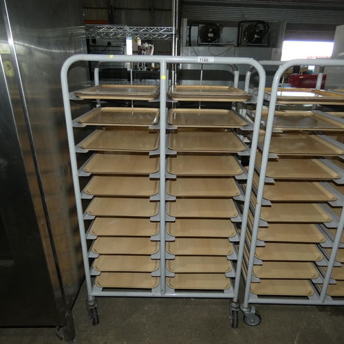 1168 - A mobile catering 20 tier tray rack with trays