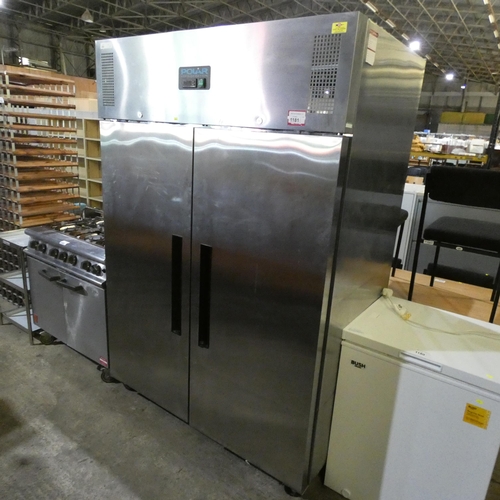 1181 - A mobile commercial stainless steel 2 door fridge by Polar type G594 - trade  Tested Working
