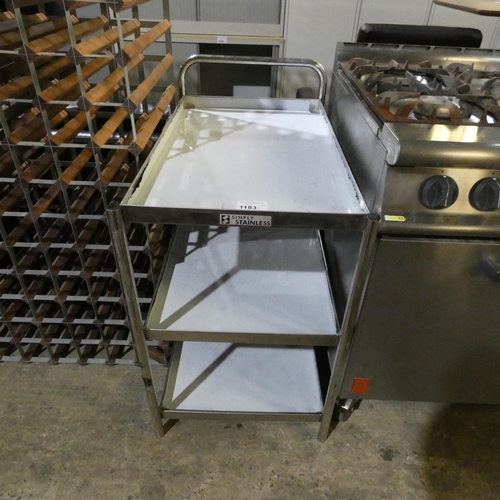 1183 - A commercial stainless steel 3 tier trolley, no wheels