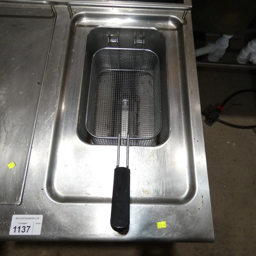 1137 - A commercial stainless steel twin basket deep fryer by Electrolux, fitted with a red industrial 3 ph... 