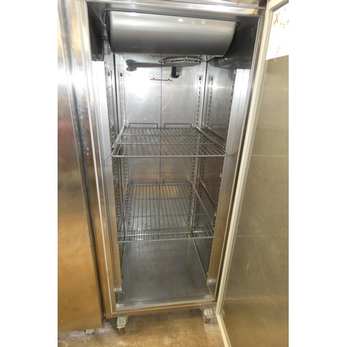1141 - A commercial stainless steel tall single door fridge by Electrolux no model visible - trade. Tested ... 