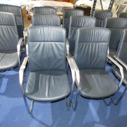 1355 - 6 x Orangebox dark grey leather cantilever chairs type Calder-HBC