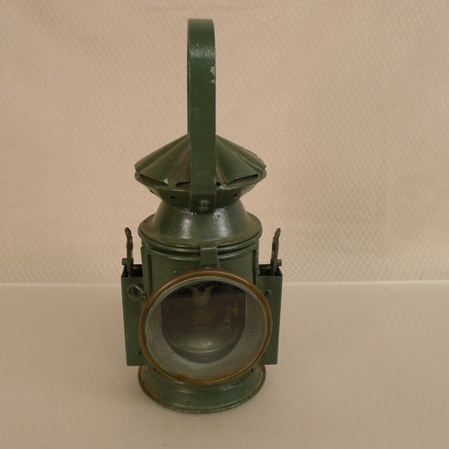 A WW2 green painted British Army issue railway lamp by C Eastgate