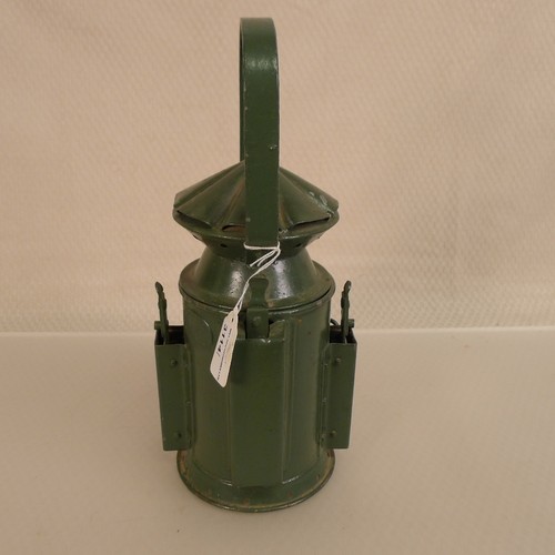 A WW2 green painted British Army issue railway lamp by C Eastgate