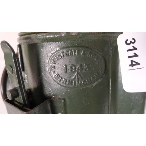 A WW2 green painted British Army issue railway lamp by C Eastgate