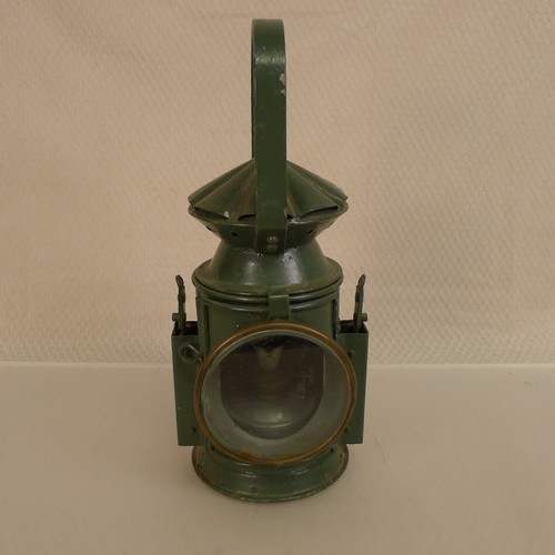 A WW2 green painted British Army issue railway lamp by C Eastgate