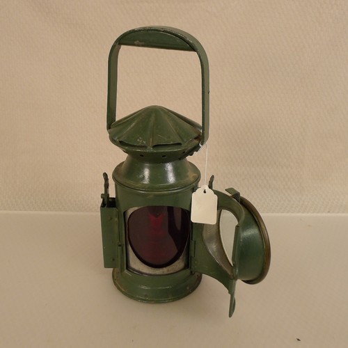 A WW2 green painted British Army issue railway lamp by C Eastgate