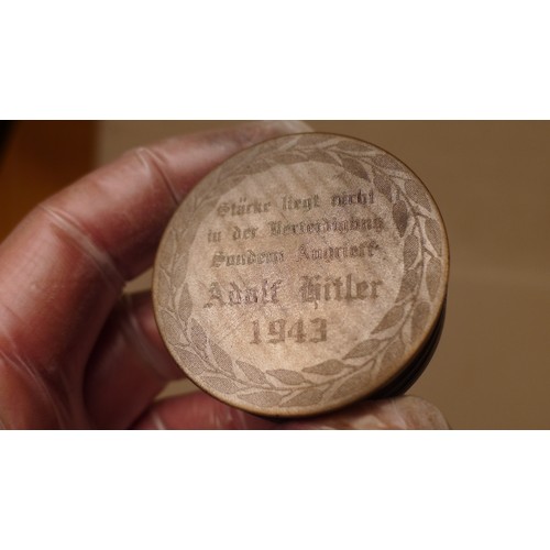 A WW2 German circular form screw top snuff box with Nazi emblem to top ...