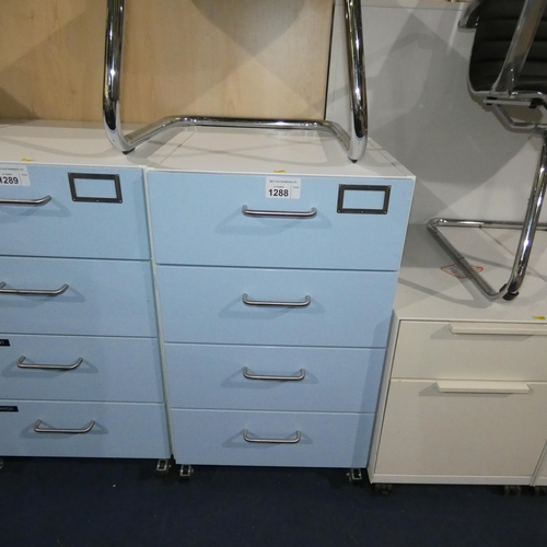 1288 - A mobile white and light blue storage unit with 4 soft close drawers approx 50x64x82cm