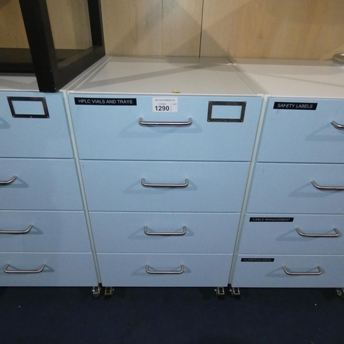 1290 - A mobile white and light blue storage unit with 4 soft close drawers approx 50x64x82cm