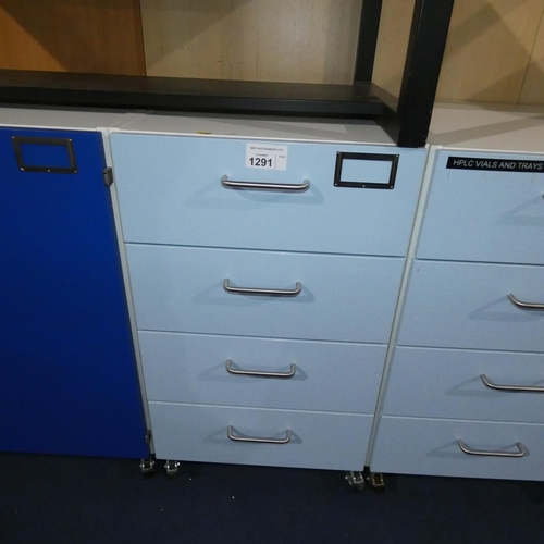 1291 - A mobile white and light blue storage unit with 4 soft close drawers approx 50x64x82cm