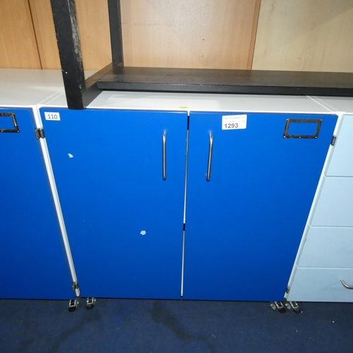 1293 - A mobile white and blue 2 door office cabinet approx 80x62x82cm