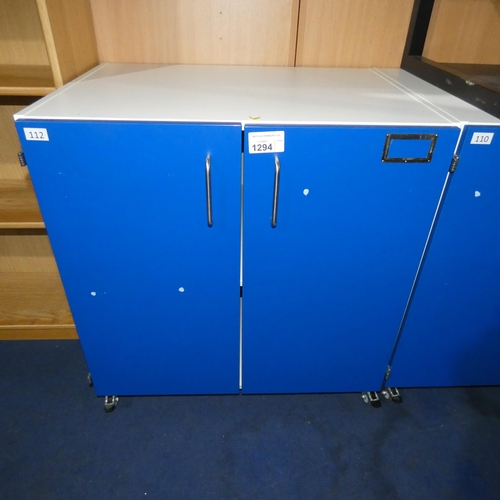 1294 - A mobile white and blue 2 door office cabinet approx 80x62x82cm