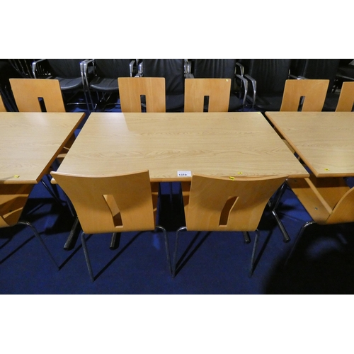 1319 - A rectangular table and 4 x bent wood chairs approx 120x70cm