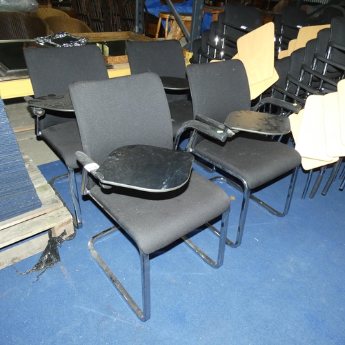 1345 - 4 x black upholstered cantilever office chairs with black folding side table