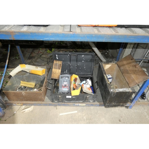 2015 - 2 x metal boxes containing a quantity of various tools and 1 wooden box (empty)