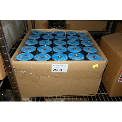 2568 - A box containing 250 rolls of black PVC insulation tape by Partex approx 19x20x0.15mm