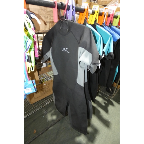 2574 - 2 x adult shortie wetsuits by Urban Beach size XL & L