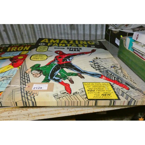 2129 - A large framed print on canvas of comic book hero Spider-man approx 80x60cm