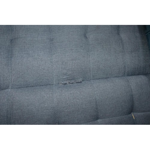 612 - 2 x blue upholstered chaise longues. Please note that both of these chaise longues are ripped undern... 