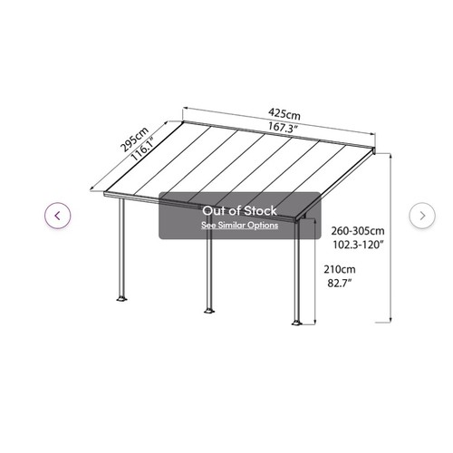 629 - A Feria 4.3m w x 3m d patio awning RRP £1,322. Supplied on a pallet and requires assembly