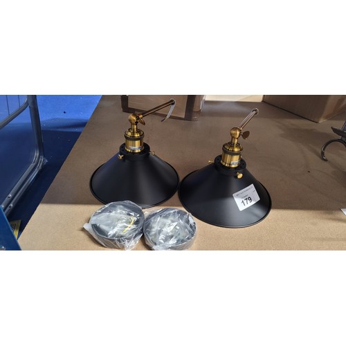 179 - 2 x black metal wall lights - returned damaged