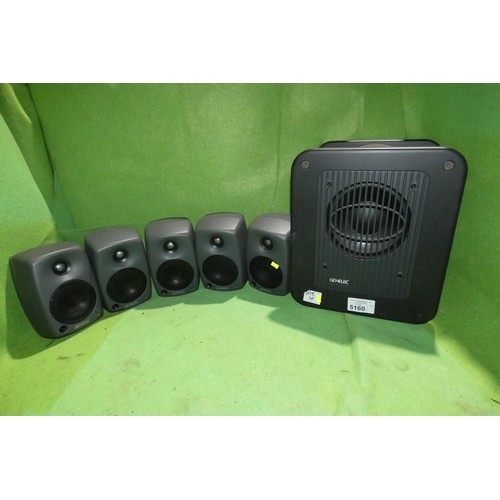 5160 - 5 x Genelec 8020C speakers with 5 x wall mounts and 1 x Genelec Sub speaker