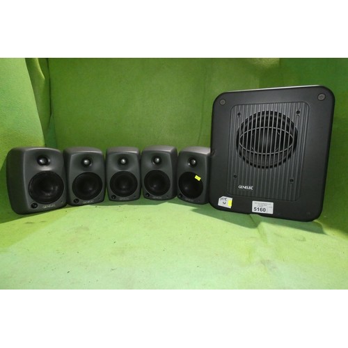 5160 - 5 x Genelec 8020C speakers with 5 x wall mounts and 1 x Genelec Sub speaker