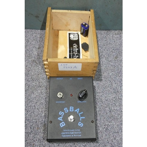 5253A - 1 x Electro-Harmonix Bassballs bass effects pedal with a small wooden case