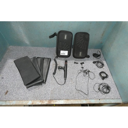 5450 - A quantity of various audio related items comprising 1 x lapel microphone, 4 x pairs of wired earpho... 