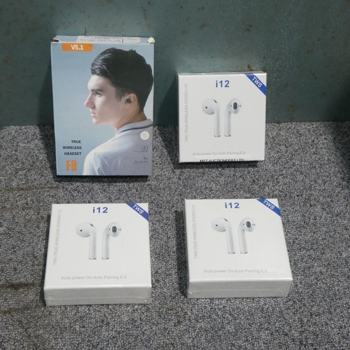 5450A - 3 x pairs of TWS True Wireless Stereo earphones and 1 x pair of F9 V5. 1 True Wireless earphones (al... 