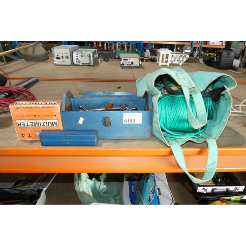 6193 - 1 x metal tool box with contents and 1 bag containing string