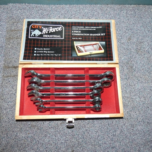 6626 - A City Hi-Force 6 piece combination spanner set supplied in a wooden box case