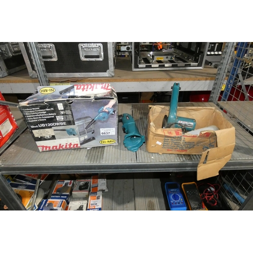 6637 - 3 x various Makita cordless tools with no batteries / charger. Contents of 1 shelf