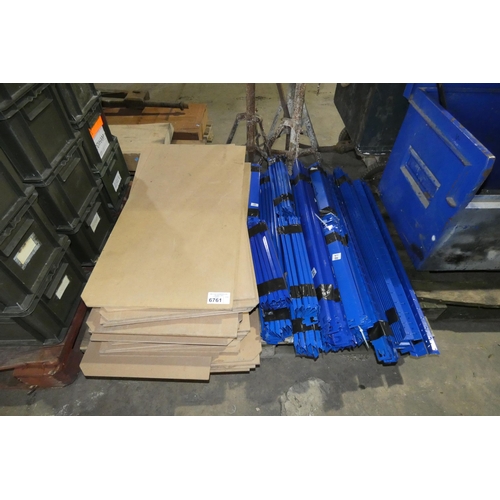 6761 - 1 pallet containing a quantity of blue metal boltless stores type racking with MDF shelves - Not pra... 