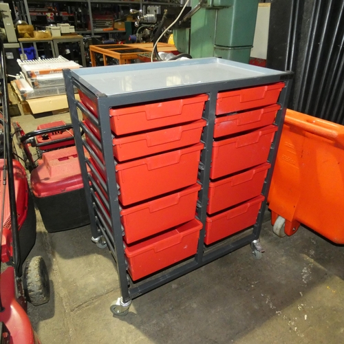 6769 - 1 x Slingsby grey metal trolley with 10 red plastic drawers approx 71 x 43 x 89cm high