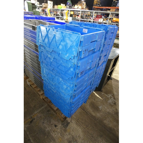 6776 - 11 x blue plastic crates with fold over lids each approx 60 x 40 x 24cm high