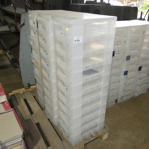 6789 - A plastic 30 drawer storage unit overall approx 90cm wide x 39cm deep x 110cm high