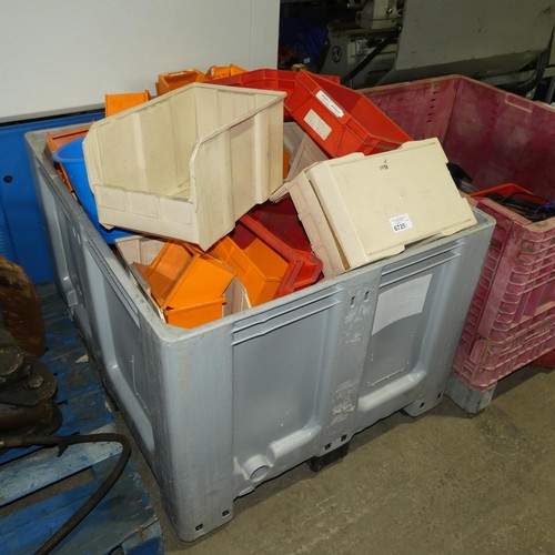 6725 - A quantity of various plastic Lin type and other storage bins. Contents of 1 large grey plastic pall... 